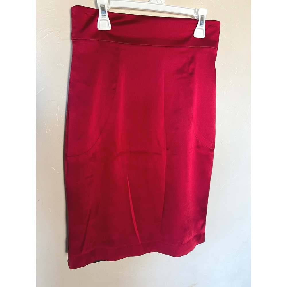 Anya Ponorovskaya Red Silk‎ Knee Length Pencil Skirt Size 4 Elegant Luxury Vtg